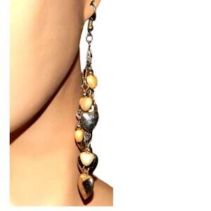 Vintage Metal & Pearl Shape Hearts Earrings